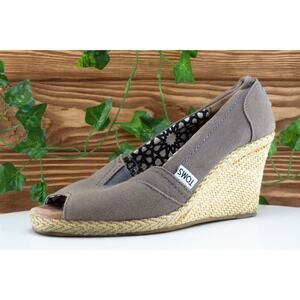 Toms Women Sz 7 M Gray‎ Wedge Fabric Shoes